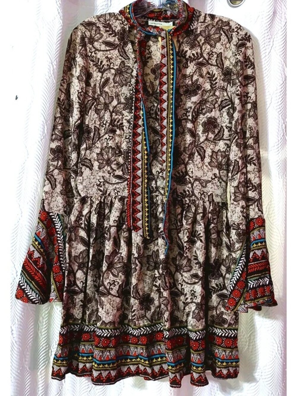 Catch Stitch Women's Dress Size Large Brown Floral Print Nwt Length 31"